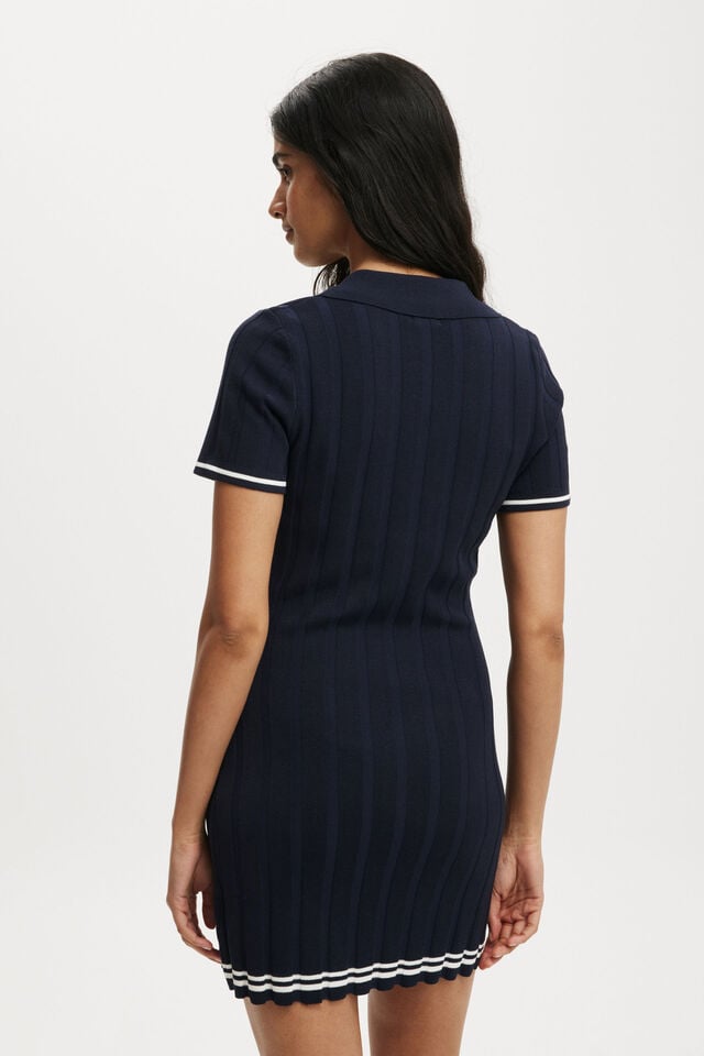 Heritage Knit Polo Mini Dress, NAVY/WHITE