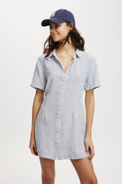 Haven Mini Shirt Dress, GIGI STRIPE ELEMENTAL BLUE