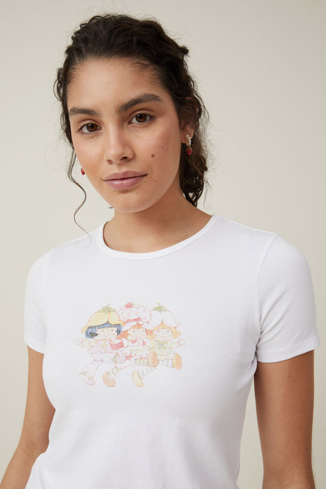 Strawberry Shortcake Fitted Graphic Longline Tee, LCN SSC STRAWBERRY SHORTCAKE BESTIES/WHITE