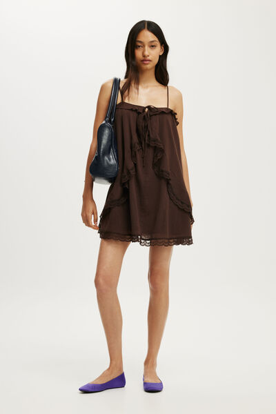 Cleo Ruffle Mini Dress, DARK OAK