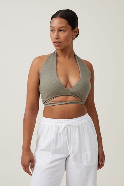 Selena Wrap Halter Top, WOODLAND