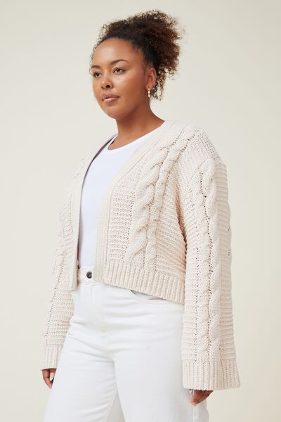 Curve Chunky Cable Cardigan, CLOUD WHITE