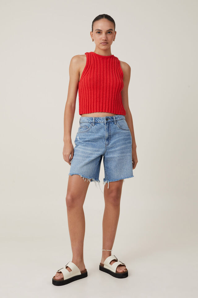 Float Your Boat Rib Knit Tank, RACER RED