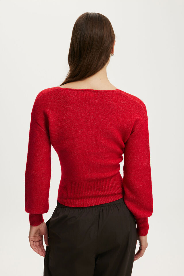 Softest Luxe Mock Wrap Knit, RED PETAL