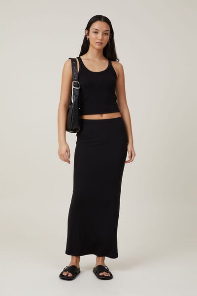 Staple Rib Maxi Skirt, BLACK