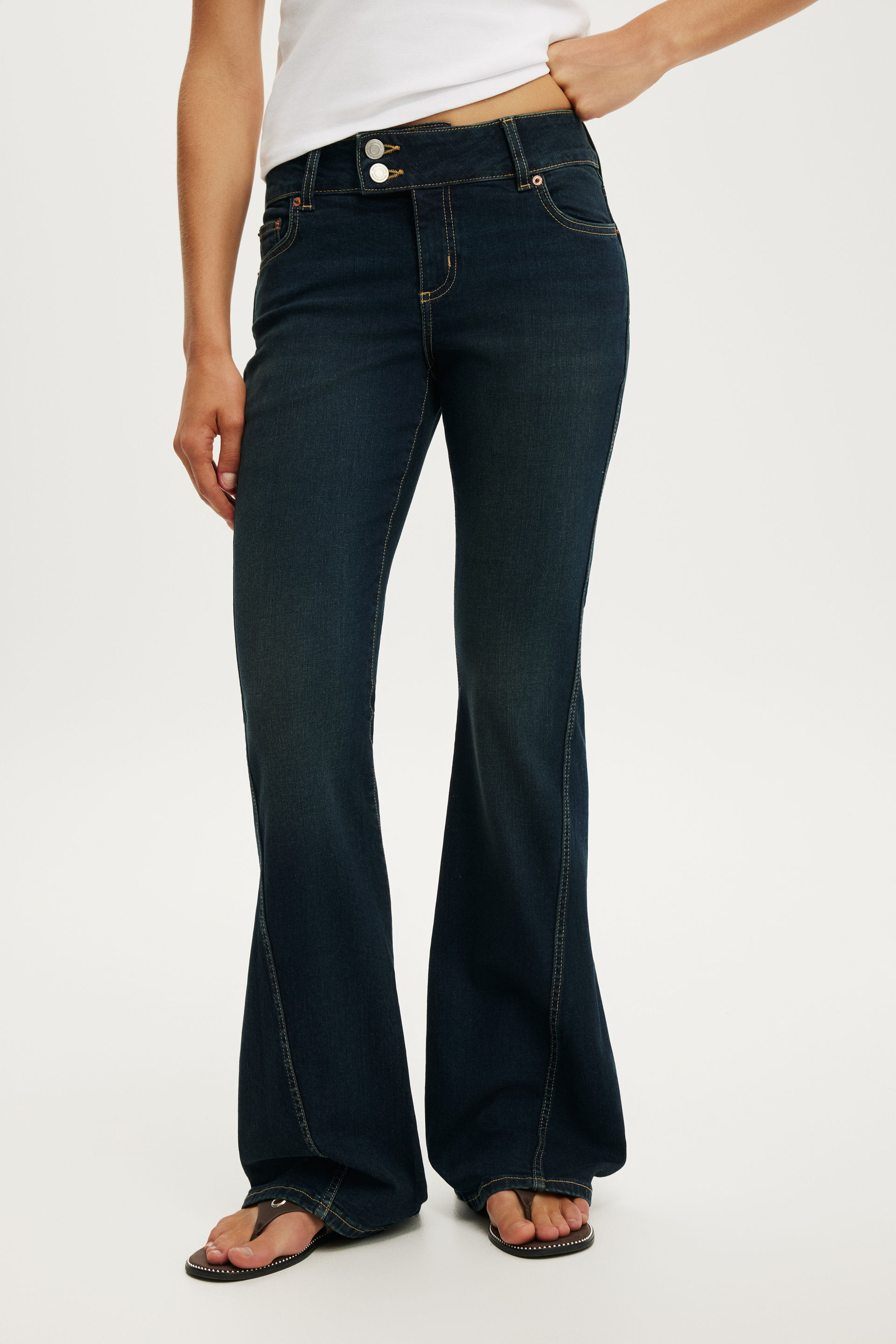 thumbnail image 2 of Redseventy Women's Bootcut Jeans – Flare Denim, Ripped Cut Out, Stretch, Belt Included, Sizes XS-XL, Low Rise, L32 2 of 4