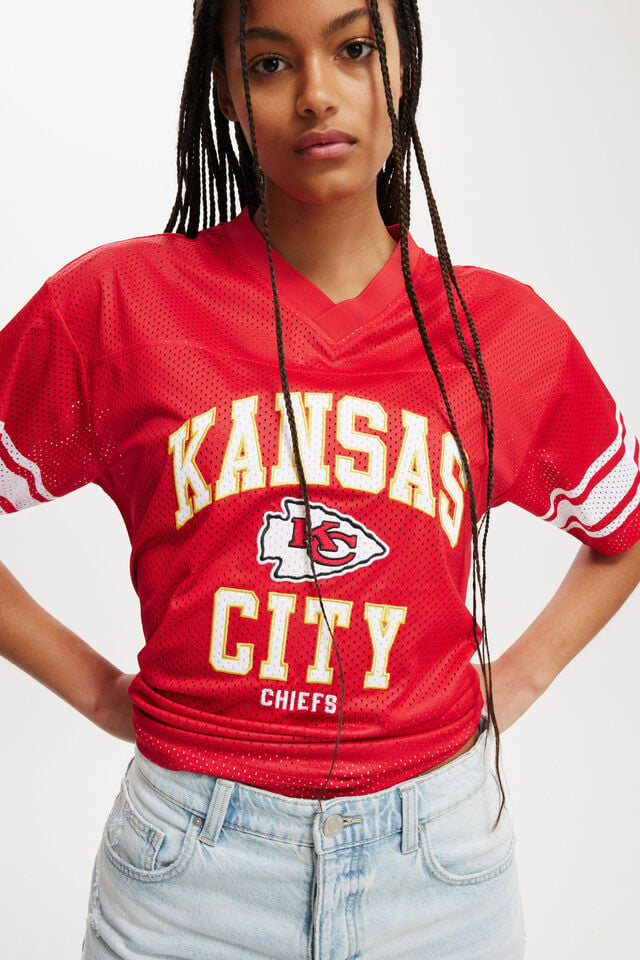 V Neck Lcn Oversized Graphic Tee, LCN NFL KANSAS CITY CHIEFS WHITE/RACING RED