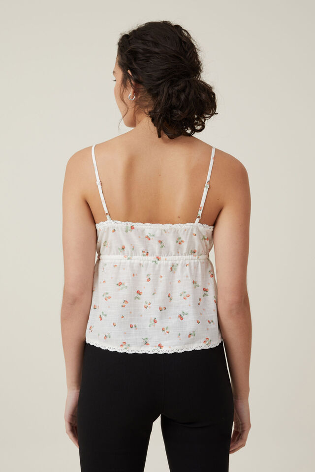 Cotton Lace Straight Neck Cami, SOPHIE STRAWBERRY