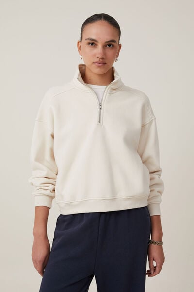 Classic Fleece Half Zip Sweatshirt, COCONUT
