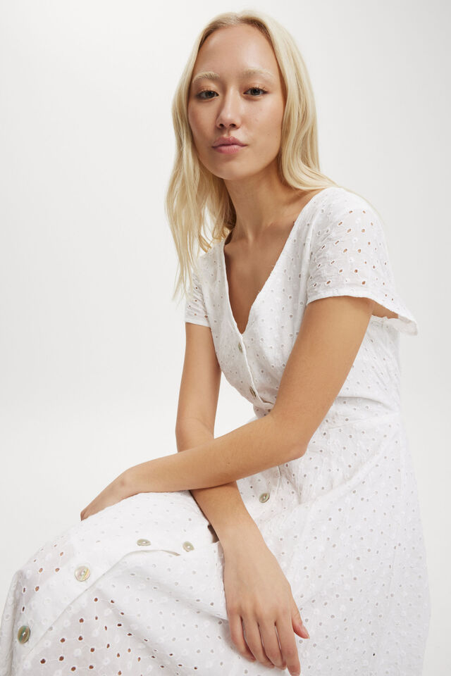 Brooke Broderie Midi Shirt Dress, WHITE