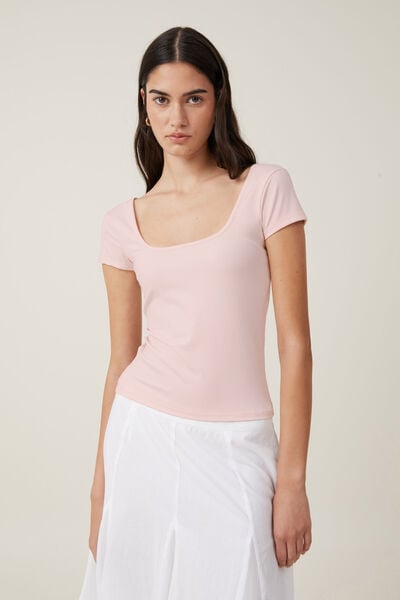 Emily Double Scoop Short Sleeve, FLOSSY PINK