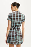Nikki Button Mini Dress, BLUE BROWN CHECK - example image 3