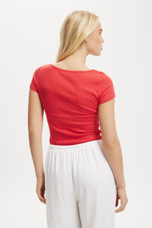 Byron Square Neck Short Sleeve, SCARLET RED