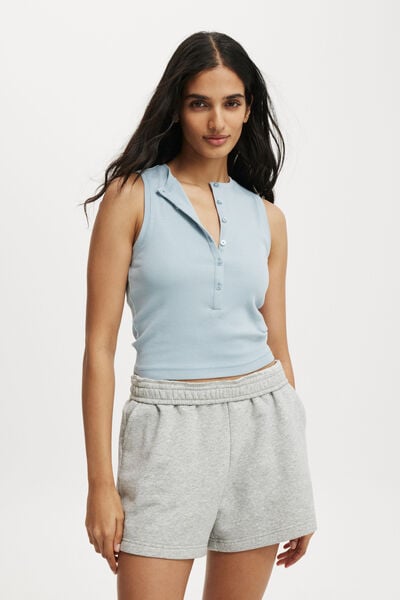 Kelsey Button Front Henley Tank, DELPHI BLUE