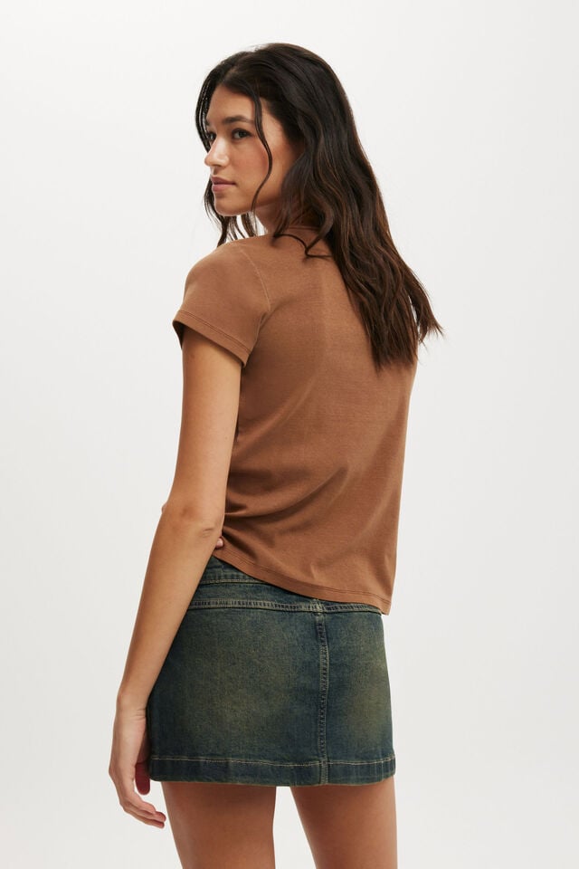 Micro Pleat Denim Skirt, RUST BLUE