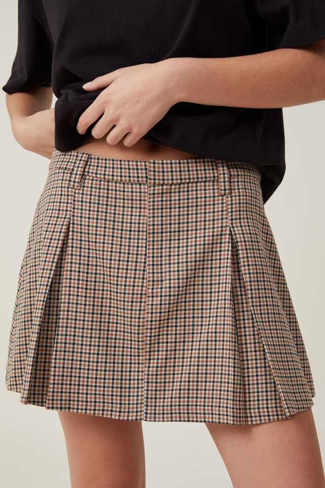 Luis Pleated Suiting Skirt, MICRO CHECK BROWN