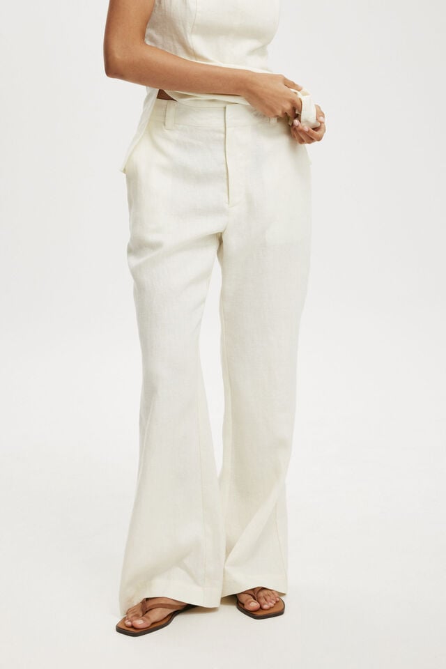 Elle Linen Flare Pant, LEMON ICING