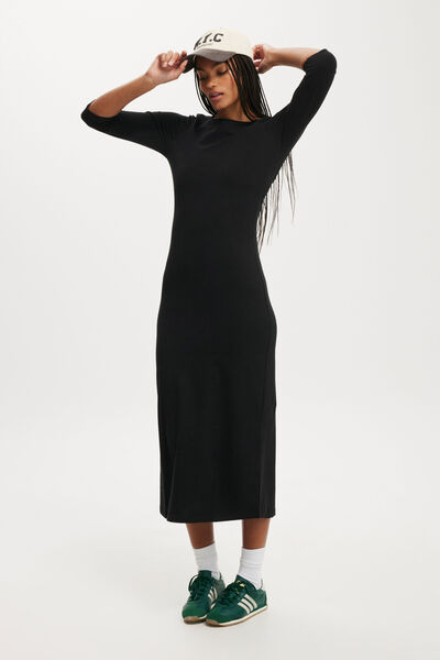 Bella 3/4 Sleeve Maxi Dress, BLACK