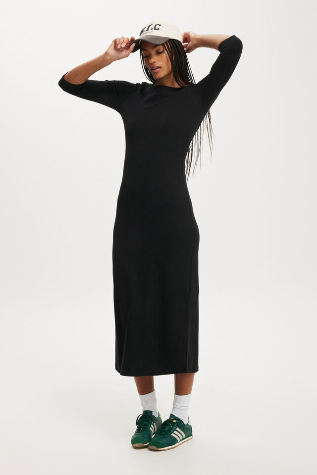 Bella 3/4 Sleeve Maxi Dress, BLACK