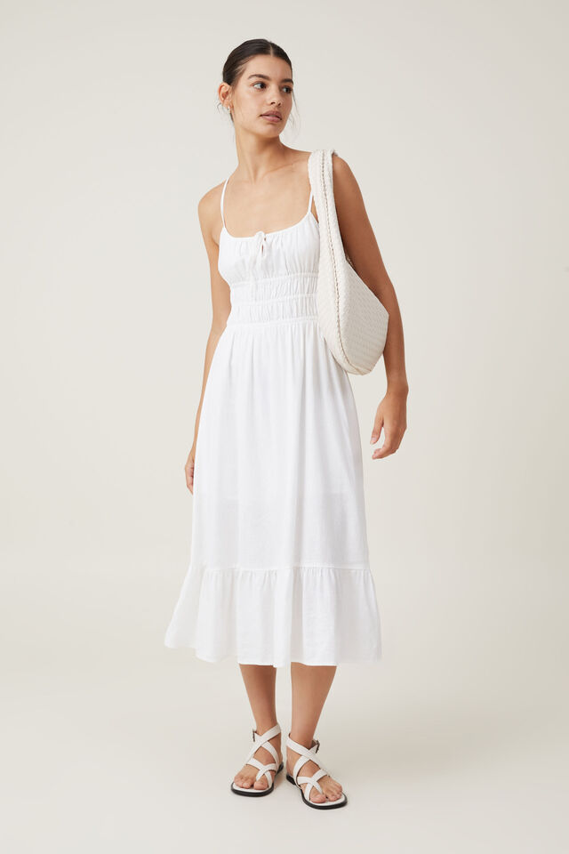 Haven Shirred Maxi Dress, WHITE