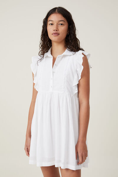 Sylvie Lace Trim Shirt Dress, WHITE