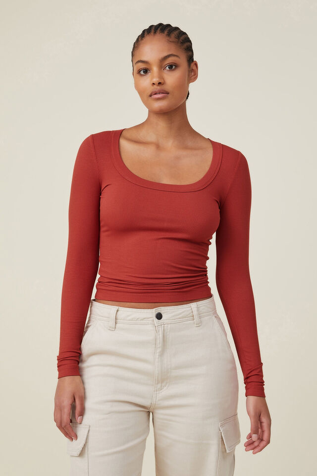 Buy Cotton On Staple Rib High Neck Long Sleeves Top Online