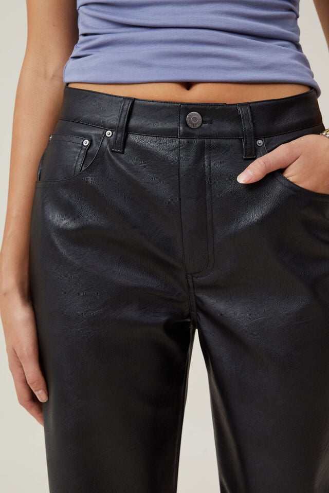 Faux Leather Straight Jean, BLACK
