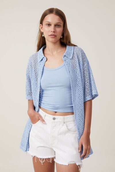 Camron Crochet Shirt, BREEZY BLUE