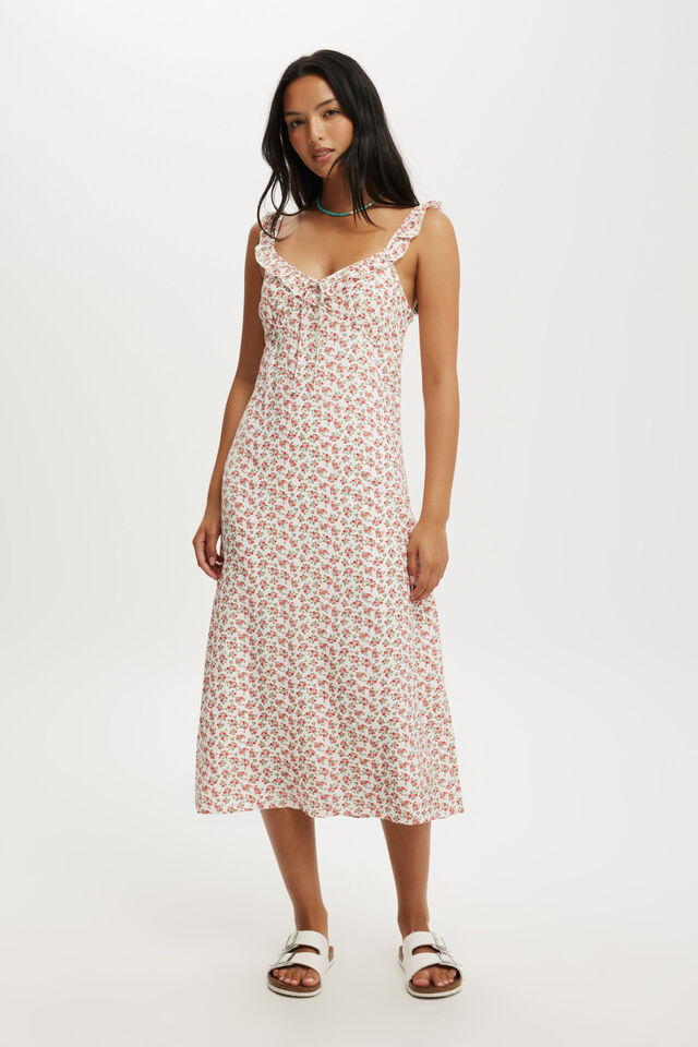 Layla Frill Midi Dress, ANNALIESE FLORAL RED
