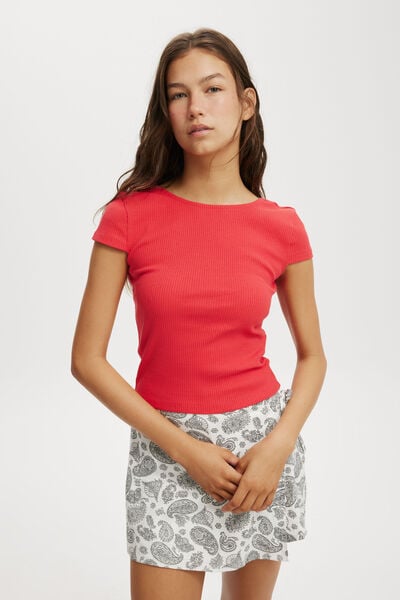 Rosa Low Back Short Sleeve Top, SUMMER RED