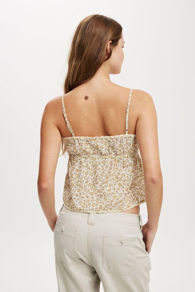 Cotton Lace Straight Neck Cami, DOVE DITSY BUTTERMILK