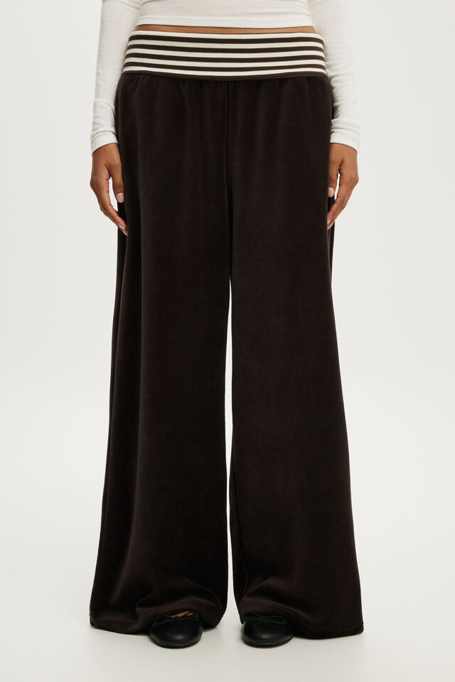 Velour Fold Over Sweatpant, DARK OAK/STRIPE