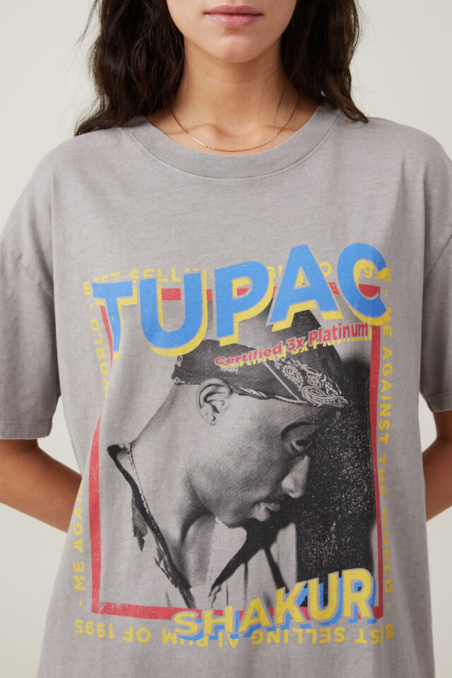 2Pac The Oversized Hip Hop Tee, LCN BR TUPAC SHAKUR/ THUNDER GREY