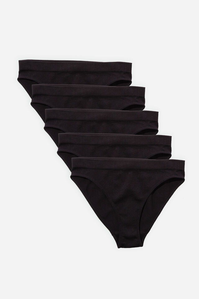 Multipack 5pk Seamfree High Cut Cheeky Bikini Brief, Black