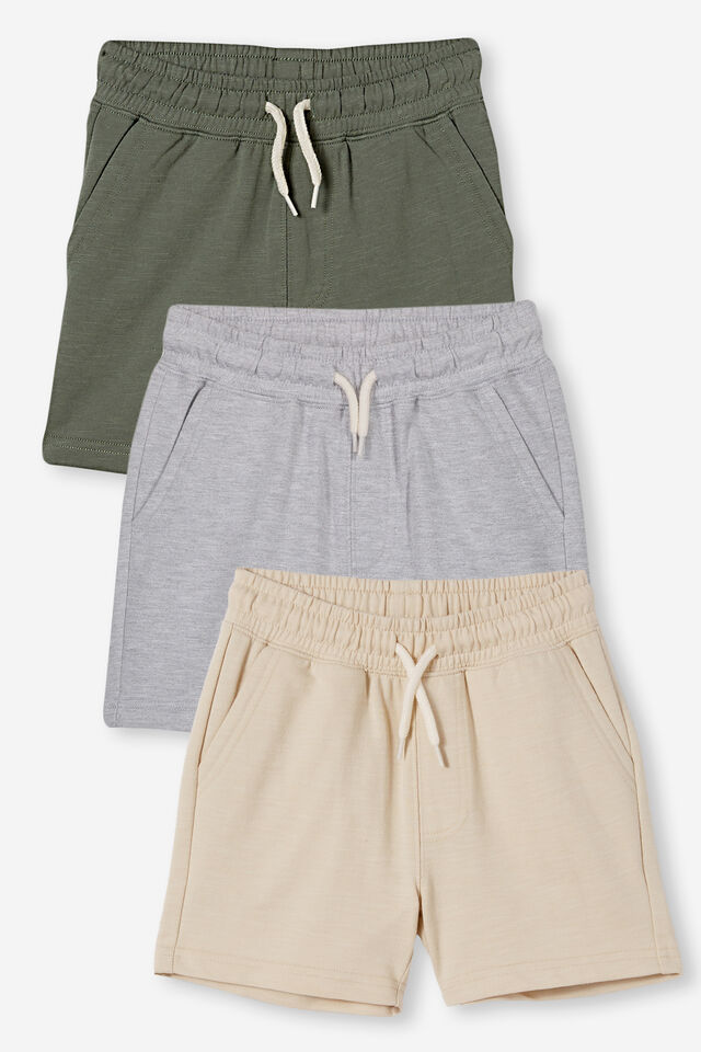 3 Pack Henry Slouch Short 80/20, Grey Marle/Rainy Day/Swag Green