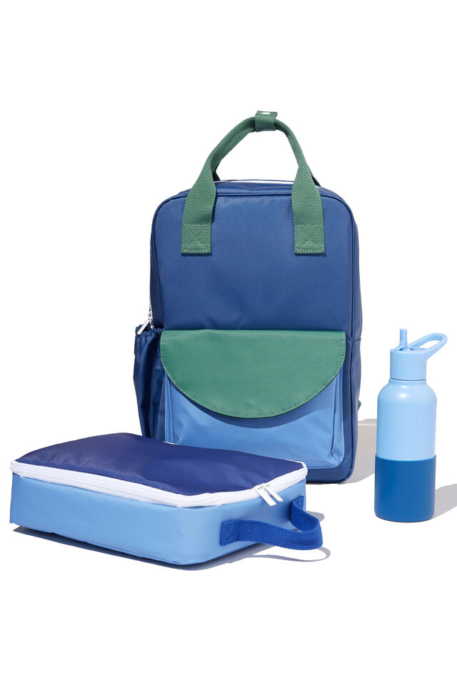Back To It Backpack and Lunch Bag and Drink Bottle Bundle, Petty Blue