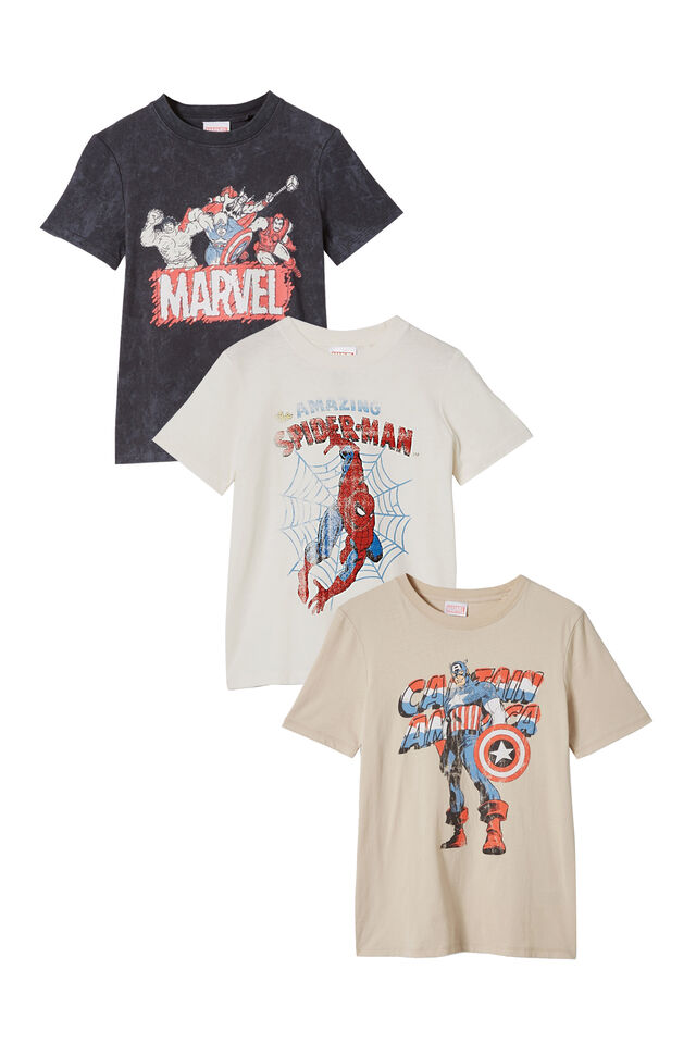 3 Pack Boys Superhero Tee, Capt/Marvel/Spiderman