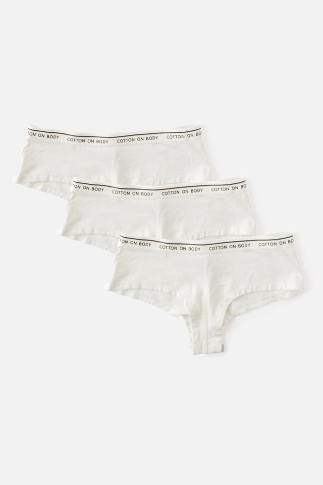 3 Pack Branded Cotton Cheeky Boyshort, White