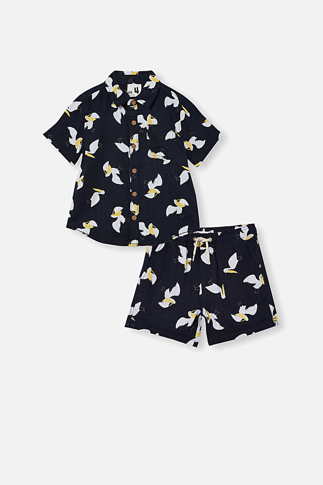 Boys Shirt and Short Bundle, Navy Blazer/Pelican