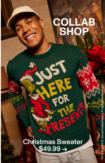 Collab Shop. Christmas Sweater $49.99. Shop Now.