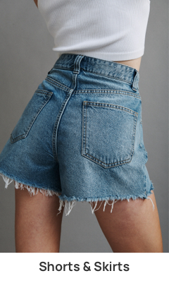 Denim Shorts & Skirts. Click to shop.