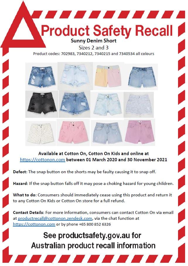 Cotton On Kids Sunny Denim Short product recall