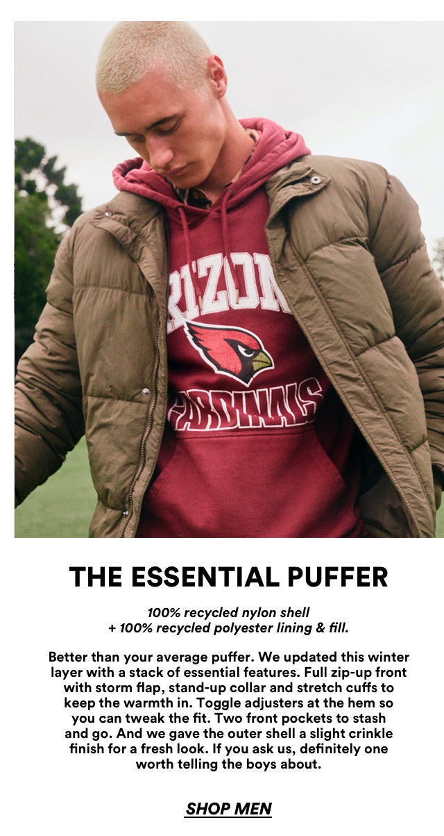 Men's Essential Puffer. Get to know our materials.