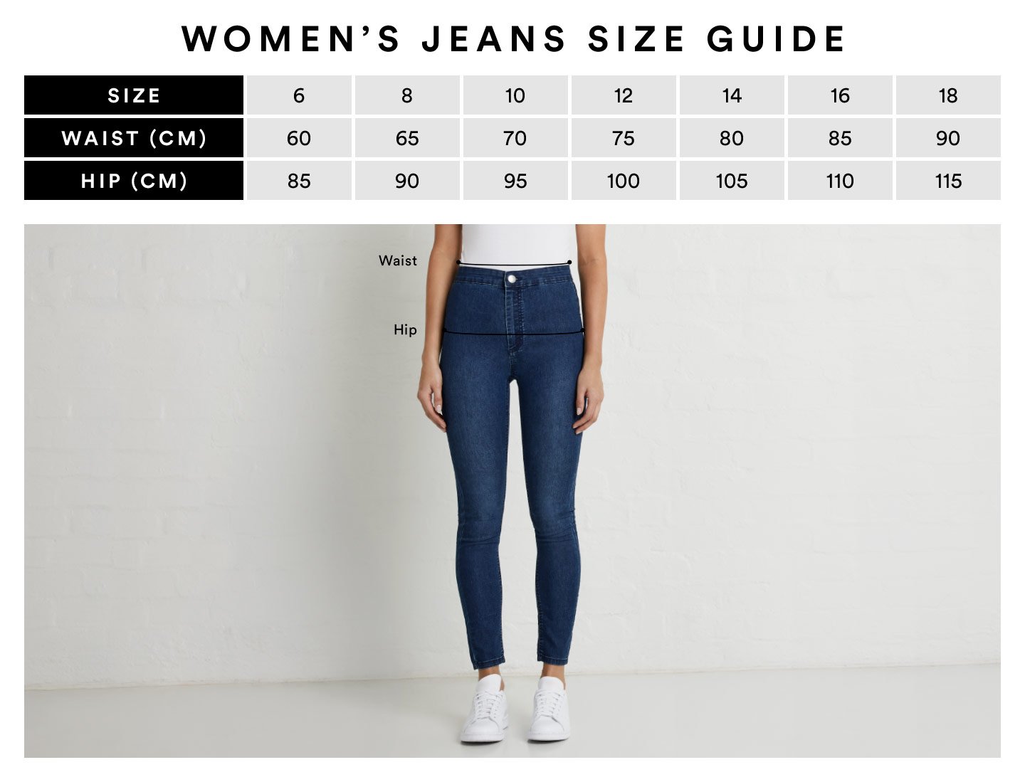waist size for size 6 jeans
