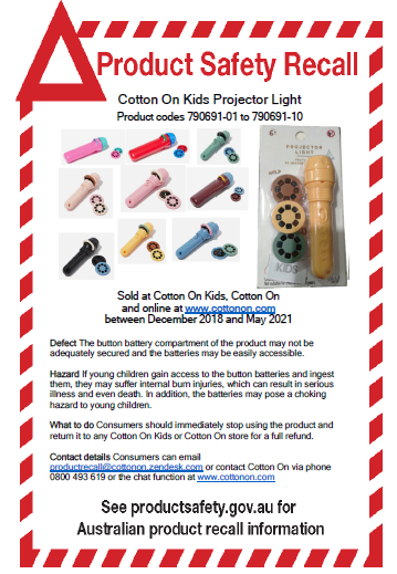 Cotton On Kids Projector Light product recall