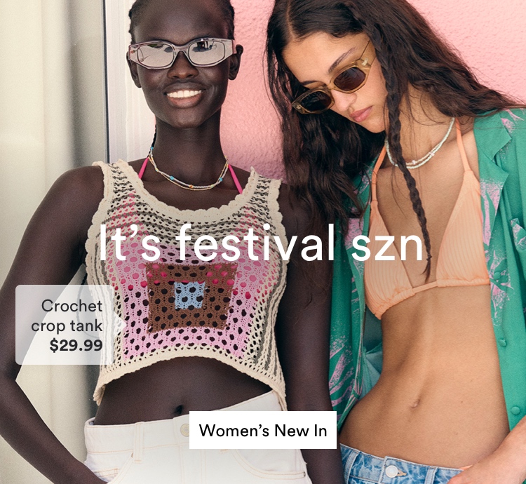 It's Festival SZN. Crochet Crop Tank $29.99. Click To Shop Women's New In
