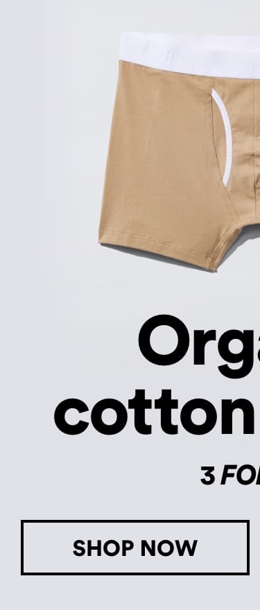 Organic Cotton Trunks 3 For $30 | Click to Shop Now.