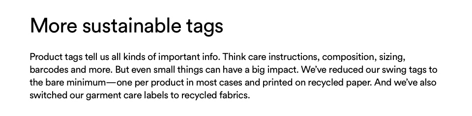 More sustainable tags.