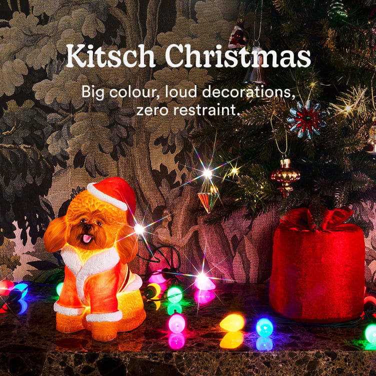 Kitsch Christmas. A very merry throwback to your nan's lounge room. big colour, loud decorations, zero restraint.