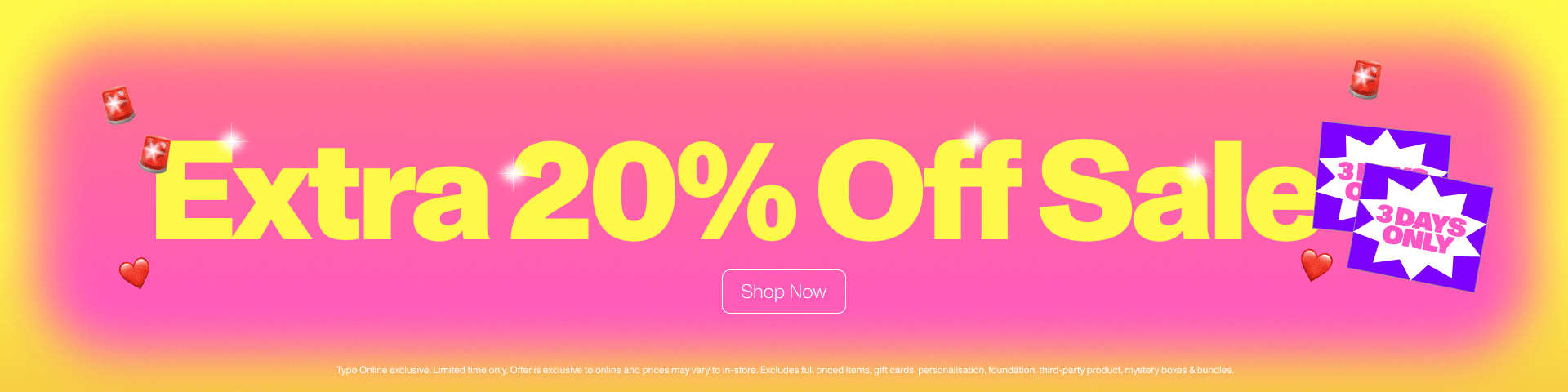 Extra 20% off sale. 3 days only. Shop now.